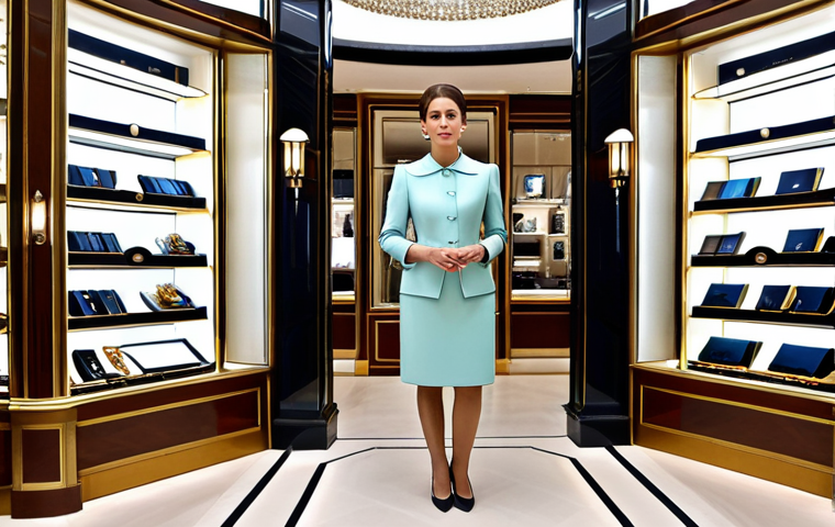 Cartier Elegance in Paris**

"A professional woman in a modest, elegant dress stands inside the Cartier boutique on the Champs-Élysées in Paris. The jewelry displays sparkle softly. Fully clothed, appropriate attire, safe for work, perfect anatomy, natural proportions, professional lighting, high-resolution."

**